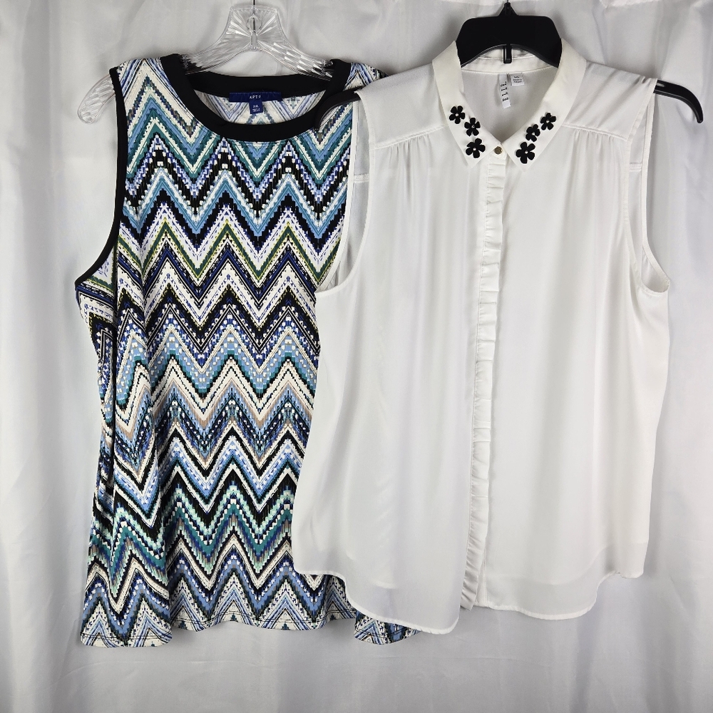 Bundle of 2 Womens Plus Size XXL Sleeveless Career Tops Elle White Apt 9 Zig Zag